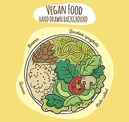 彩绘素食拼盘俯视图矢量