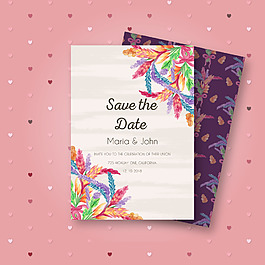 简约唯美水彩羽毛婚礼邀请卡