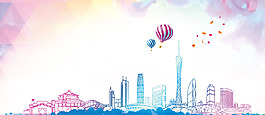 水彩建筑banner背景