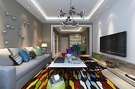 彩色系现代简约客厅装修效果图