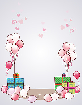 矢量卡通手绘气球礼物盒背景素材