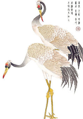 复古中国风白鹤水墨画图案元素