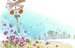 大路卡通手绘风景