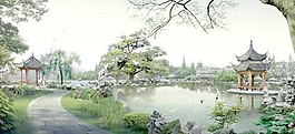 古典园林效果图PSD分层素材