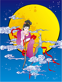 矢量中秋节月亮玉兔嫦娥