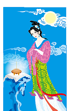 矢量中秋节月亮玉兔嫦娥