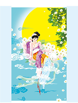 矢量中秋节月亮玉兔嫦娥