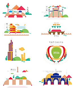 手绘卡通城市建筑