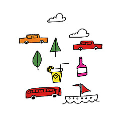 卡通手绘交通工具