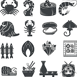 海鲜美食黑色剪影