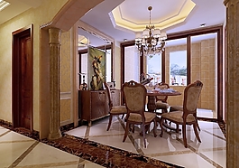 中式深色调餐厅效果图