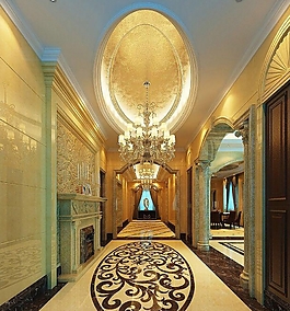 奢华精美欧式风格室内玄关吊顶效果图设计