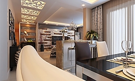 大气简约欧式风格餐厅吊顶效果图设计