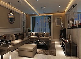 大气简约现代风格客厅吊顶效果图设计
