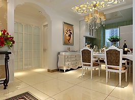 大气简约欧式风格餐厅吊顶效果图设计