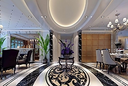 大气简约欧式风格大厅吊顶效果图设计