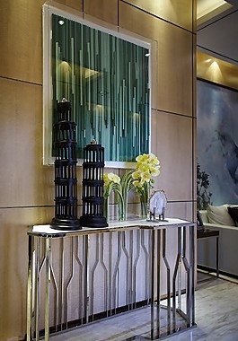 现代简约客厅镂空花瓶室内装修效果图