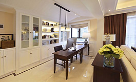 简约美式风格开放式书房装修效果图