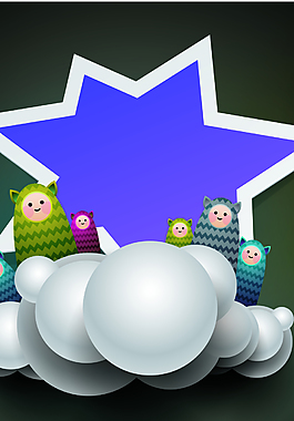 五角星前的动物和圆背景素材