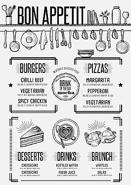 矢量西餐手绘菜单海报