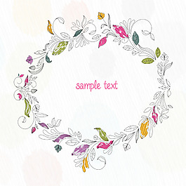 手绘花朵圆形边框背景矢量素材