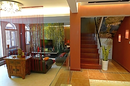 别墅室内大厅中式装修效果图