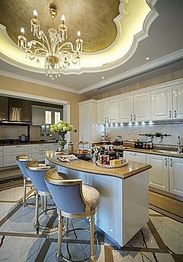 简欧室内餐厅白色橱柜效果图