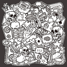 手绘骷髅填充矢量素材