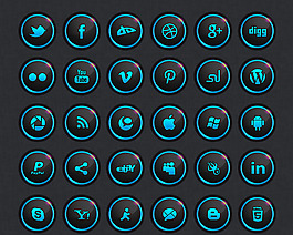 圆形蓝色水晶发光透明icon图标