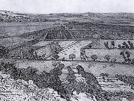 美丽乡村风景黑白线描油画背景墙素材