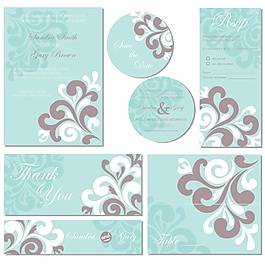 蓝色大气结婚请帖矢量素材