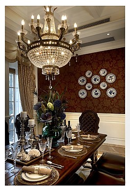 简约风室内设计餐厅红色背景墙效果图