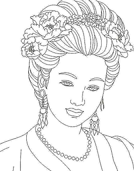白描雕刻仕女花纹家装装饰画