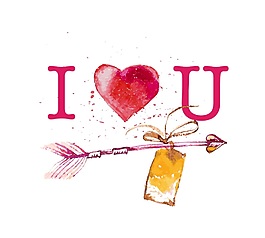 我爱你卡通水彩情人节矢量素材