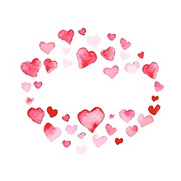 圆形粉色爱心手绘水彩爱情矢量素材