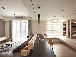 现代北欧风格客厅开放式书房装修效果图