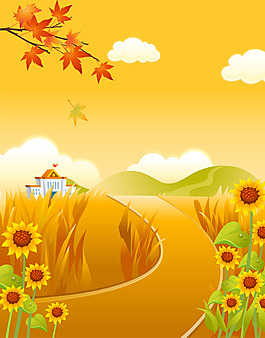 矢量卡通手绘秋天丰收风景背景素材