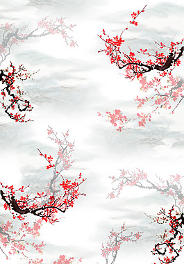 中国风水墨山水梅花背景