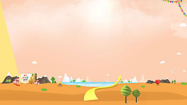 手绘卡通温馨郊外淘宝banner背景