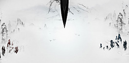 手绘风景高山云海banner背景