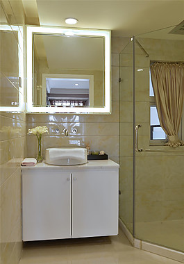 现代简约洗手盆镜子一体卫生间玻璃隔断