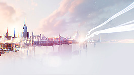 多彩天空欧式梦幻建筑淘宝banner背景