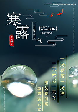 寒露节气水珠海报矢量图
