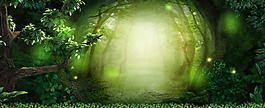 绿色森林动画动漫淘宝banner背景
