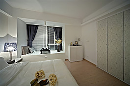 现代清雅风格卧室花纹衣柜室内装修效果图