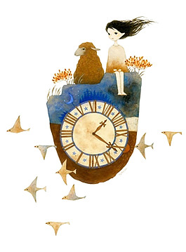 彩绘时钟女孩图案元素
