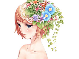 彩绘花朵女孩头像图案