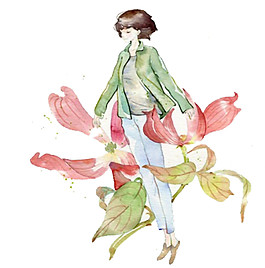 时尚飘带女孩图案