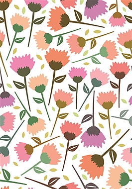 多色花朵带叶卡通填充背景矢量素材