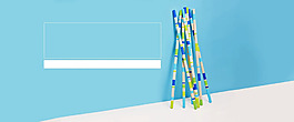 简约蓝色彩笔白板淘宝全屏banner背景